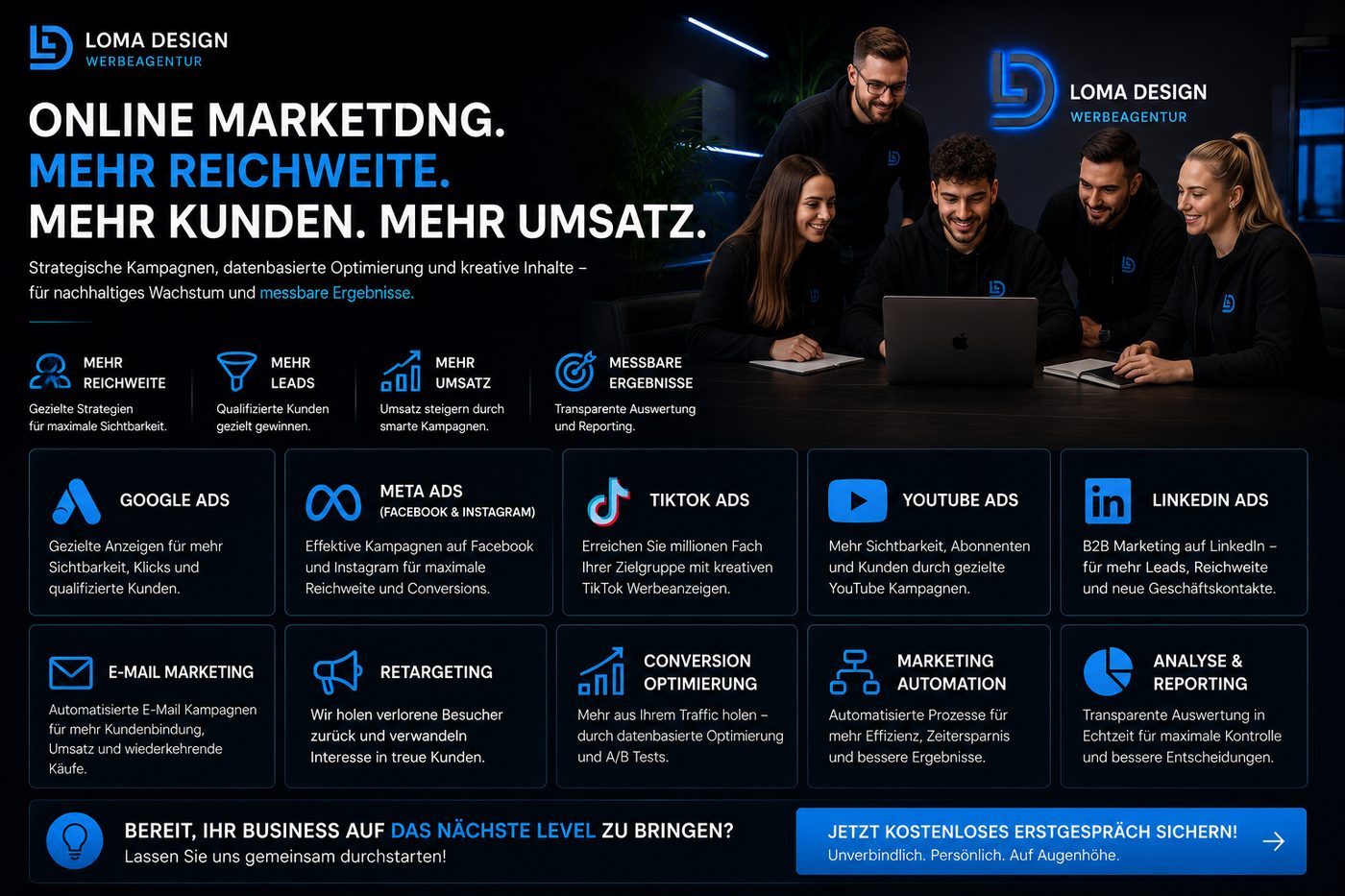 Google Ads & Performance bei LOMADESIGN — Kampagnen, die auf Anfragen optimiert sind statt auf Klicks. Mit sauberem Tracking.